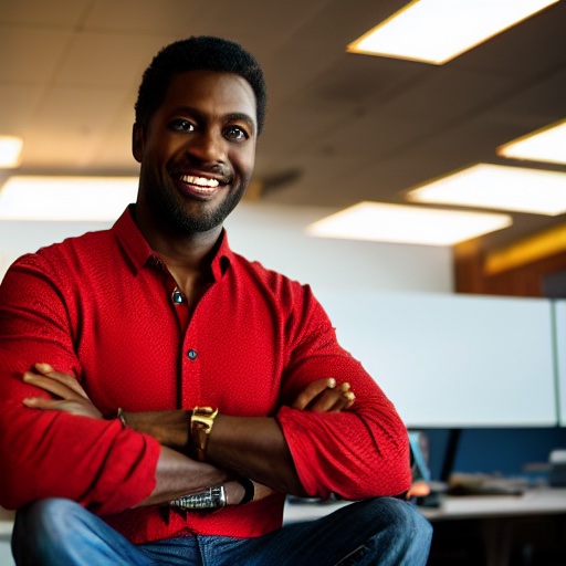 smile black man with red shirt